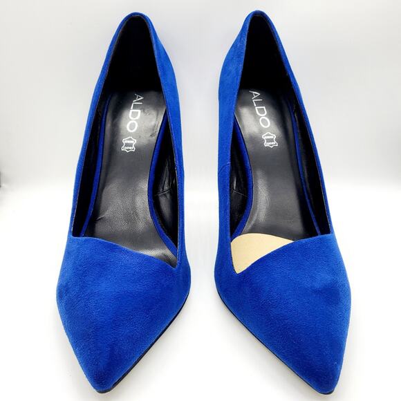 Aldo Nydaudia Cobalt Blue Suede Asymmetrical Cut Pointed Toe Pumps Heels Sz 8.5 - Picture 4 of 10